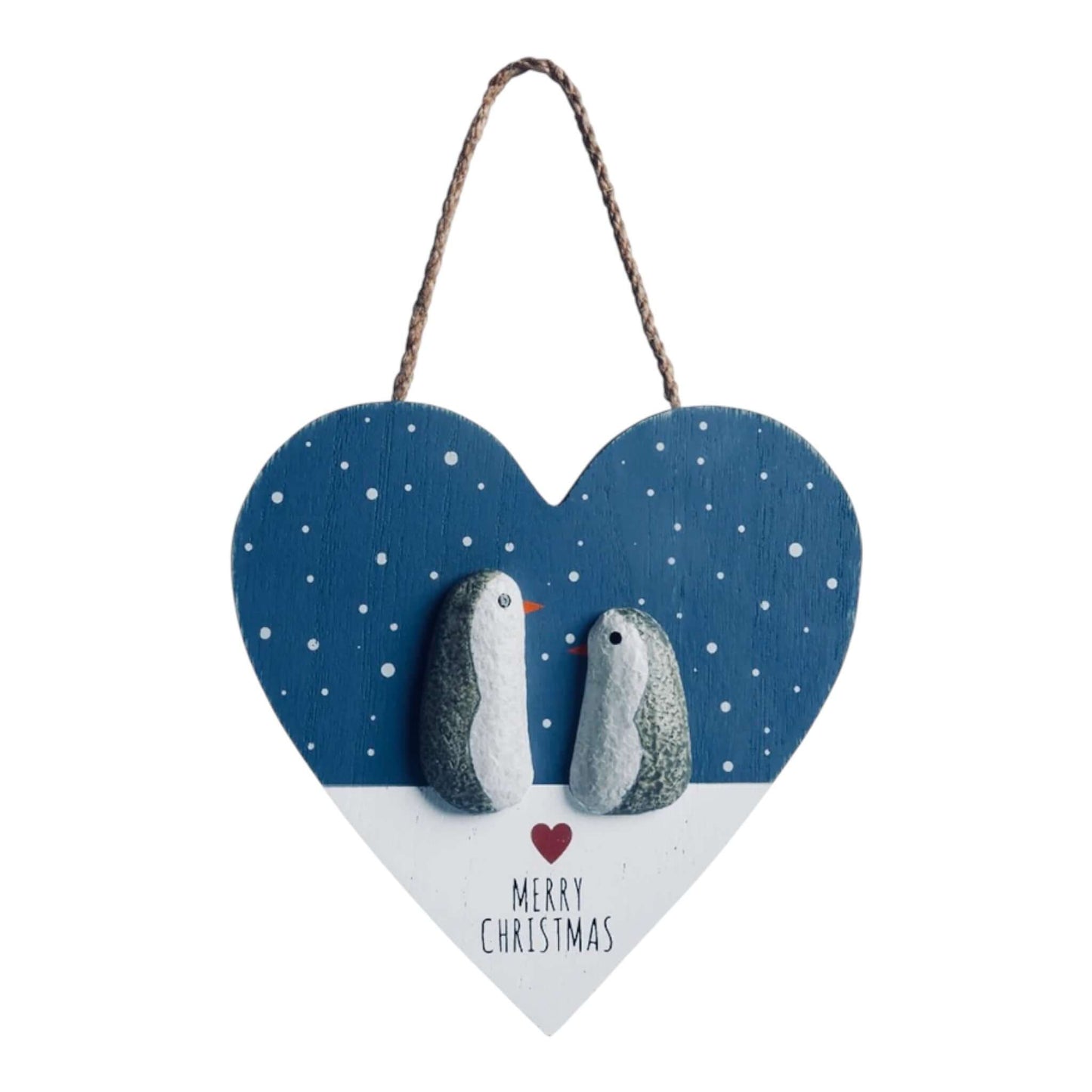 Merry Christmas Penguin Pebble Heart Sign