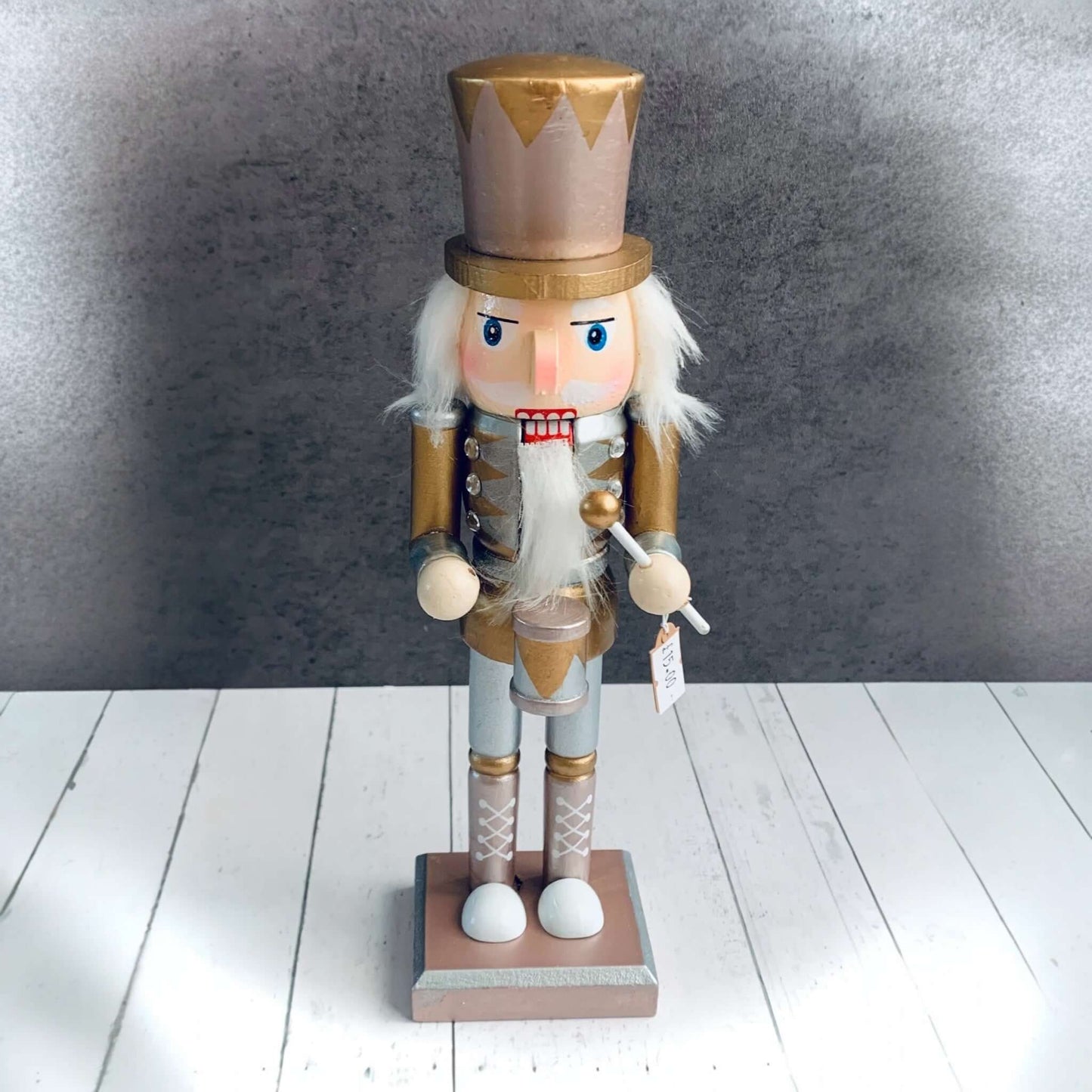 Medium sized pink and gold drumming Nutcracker. From Wickerhearts Christmas gift collection.