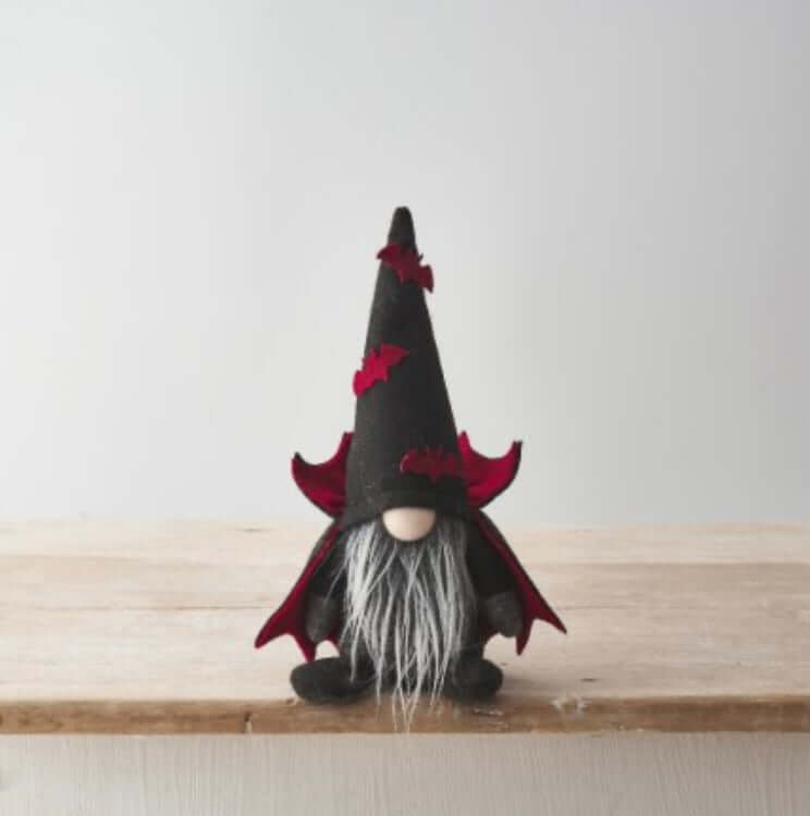 A spooky Halloween decoration featuring a Dracula bat gonk, characterized by its vampire-like appearance and festive bat attire.
From Wickerhearts Autumn and Halloween gift and decor collection.
