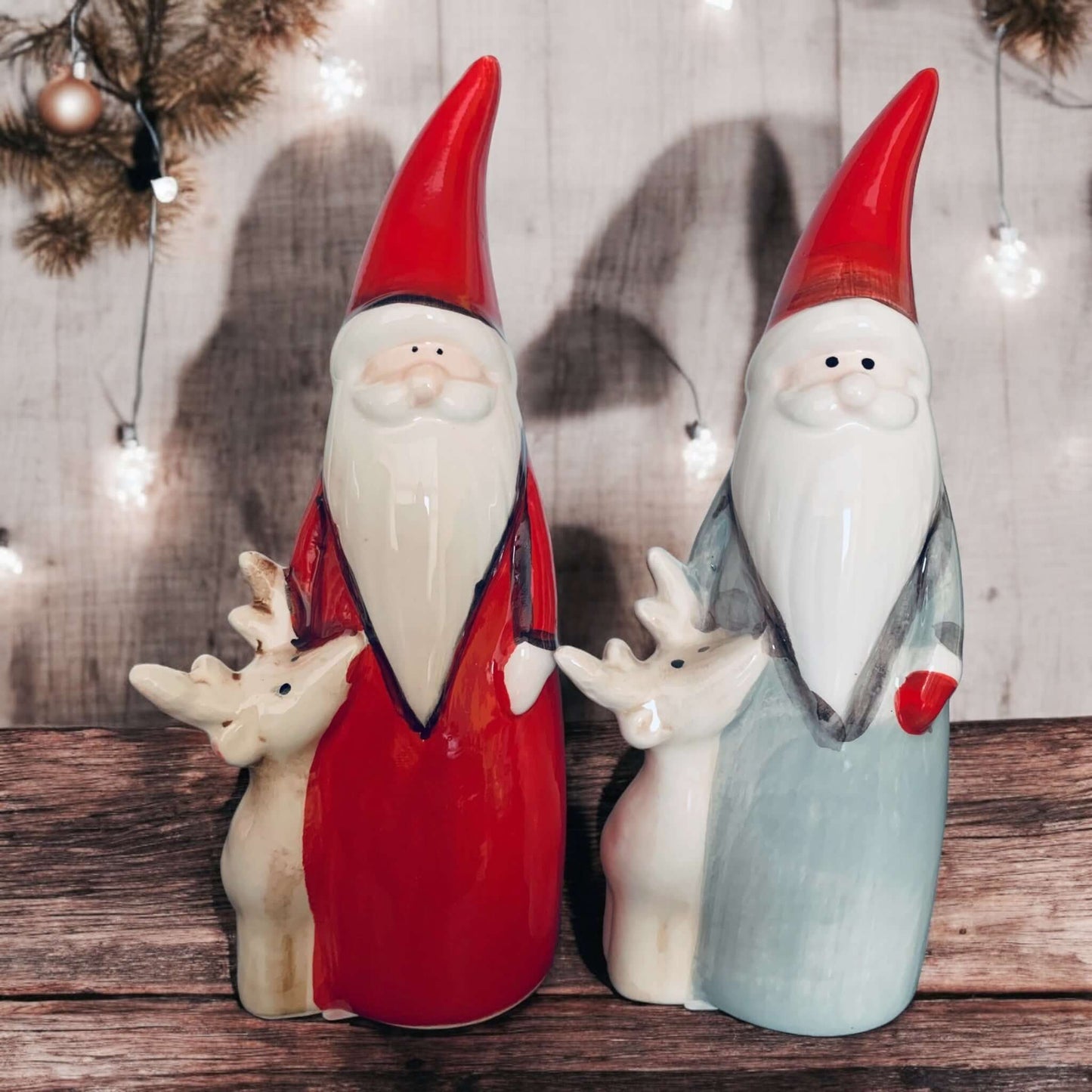 Grey or Red Ceramic Santa with Reindeer