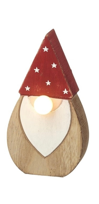 Wooden Santa Gnome with Light Up Nose