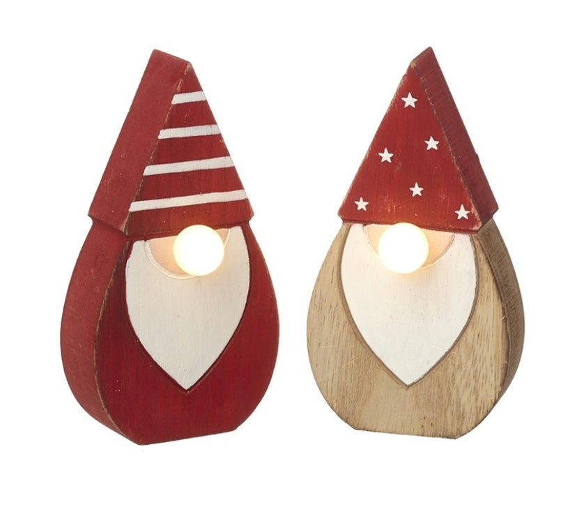 Wooden Santa Gnome with Light Up Nose