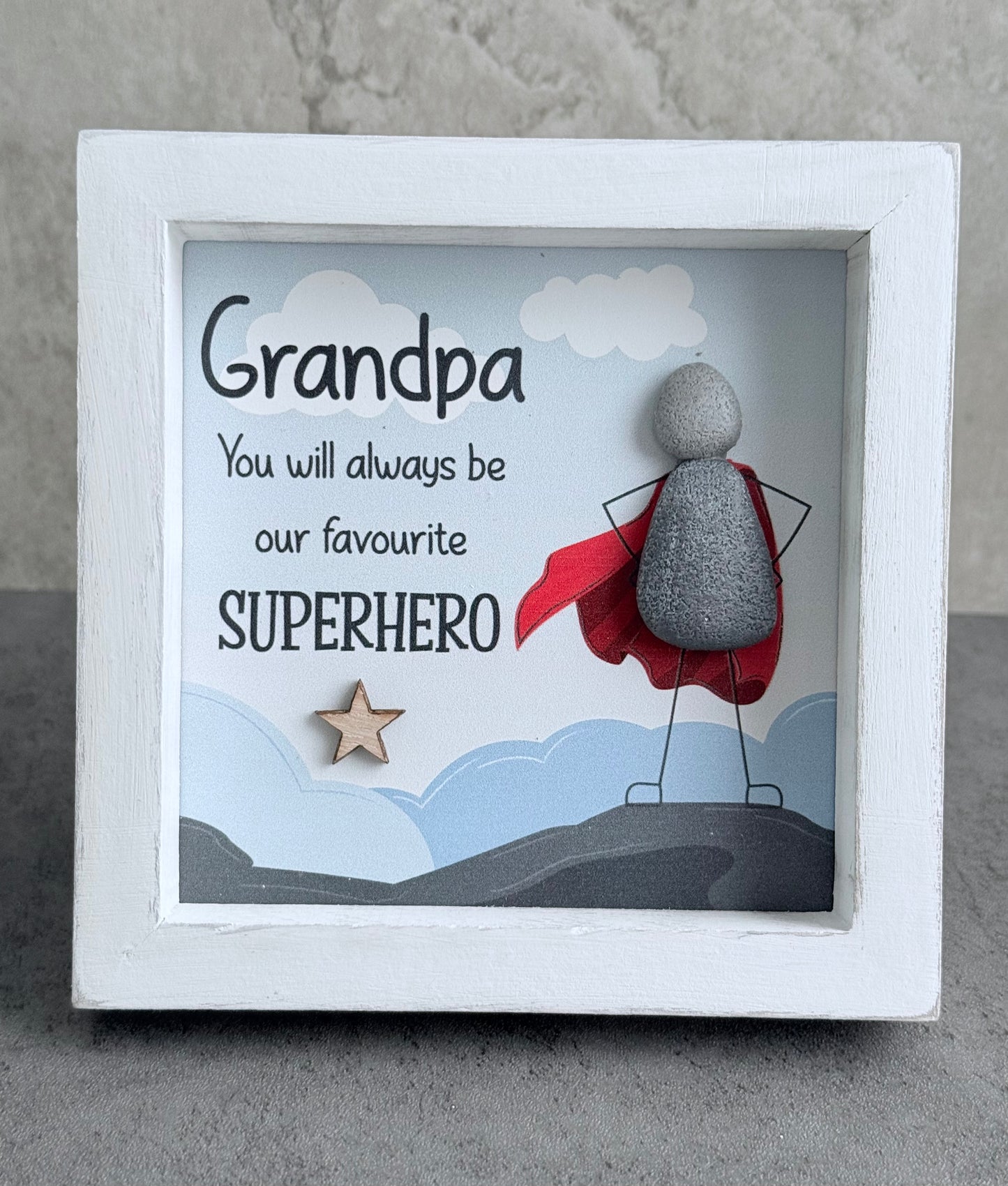 Grandpa Superhero Pebble Art Frame