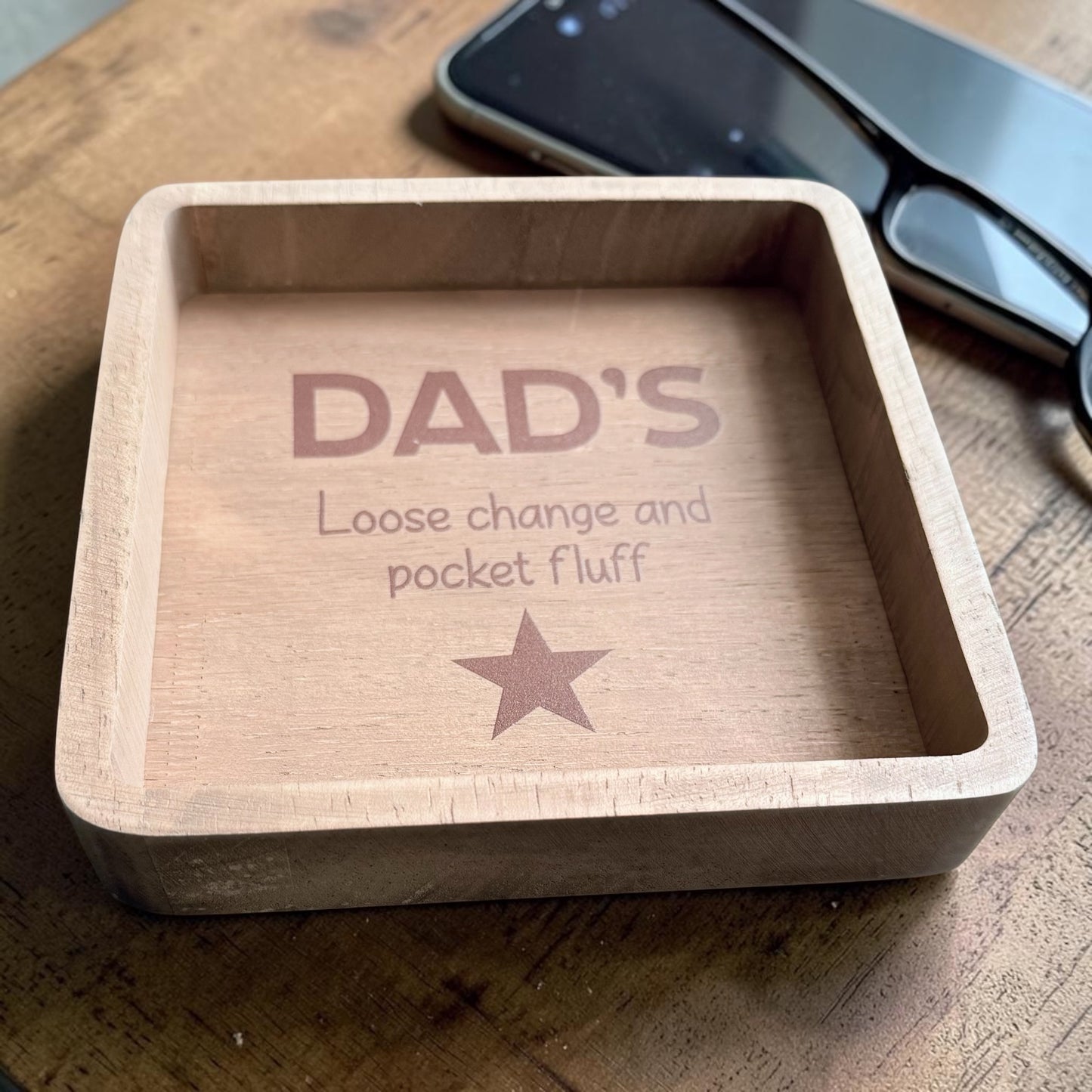 Dad's Loose Change and Pocket Fluff Wooden Tray