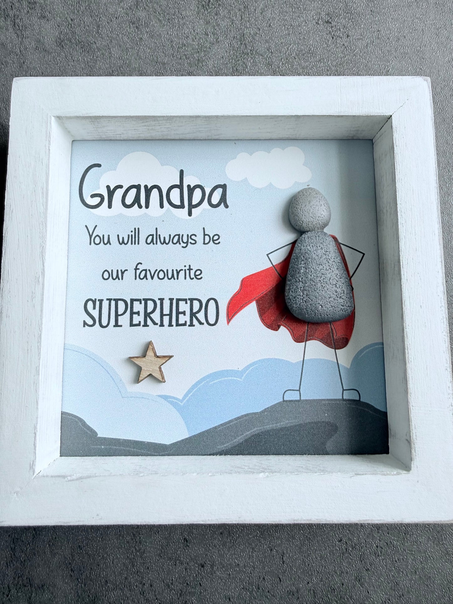 Grandpa Superhero Pebble Art Frame