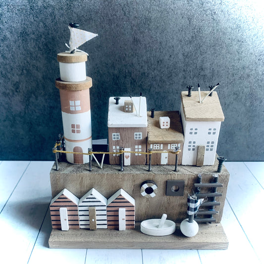 Houses with Beach Huts Scene Tealight Holder