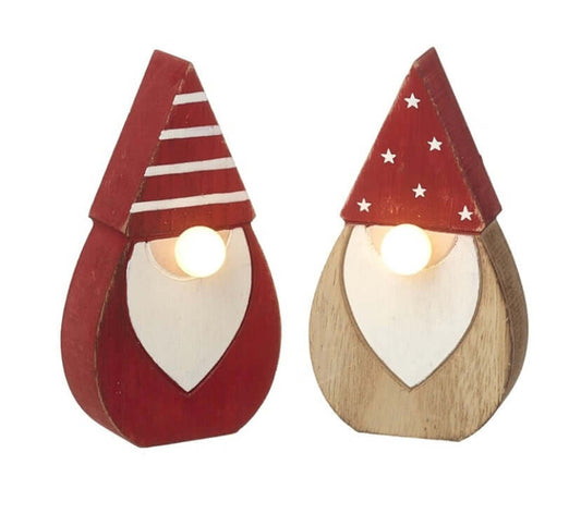 Wooden Santa Gnome with Light Up Nose