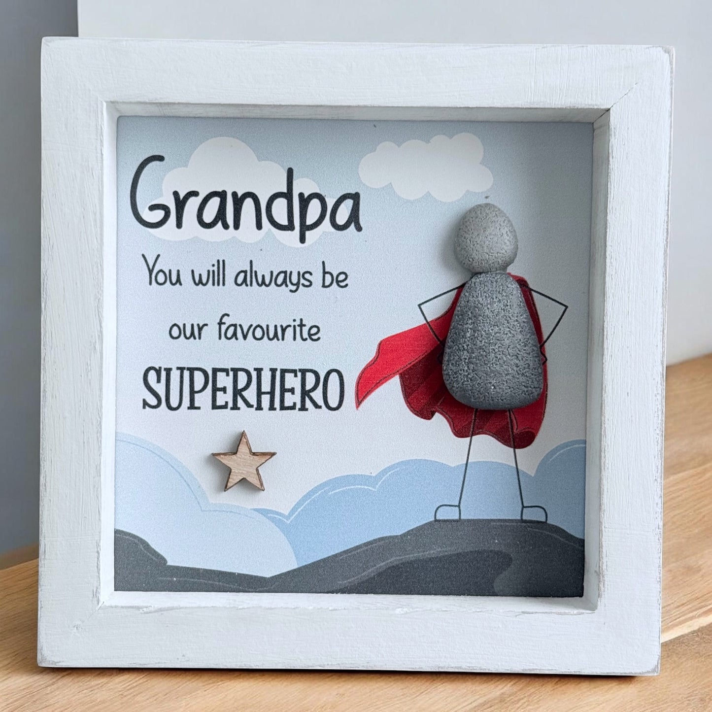 Grandpa Superhero Pebble Art Frame