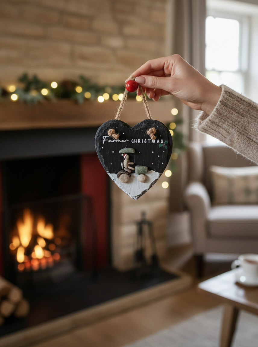 Christmas Slate Heart Hanger